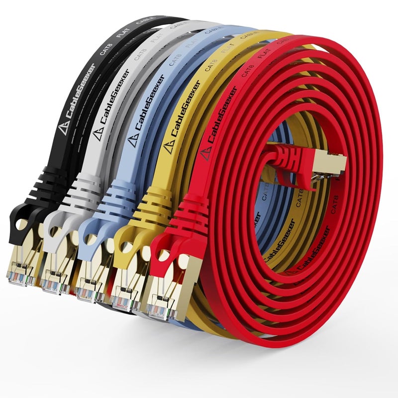 CableGeeker Cat 8 Ethernet Cable 5FT 5 Pack Multi Color, 40Gbps 2000Mhz High Speed LAN Network Cable Gigabit Cat8 Patch Cables, Professional RJ45 Flat Internet Cable for Modem/Router/PC/PS5/Xbox - Image 1